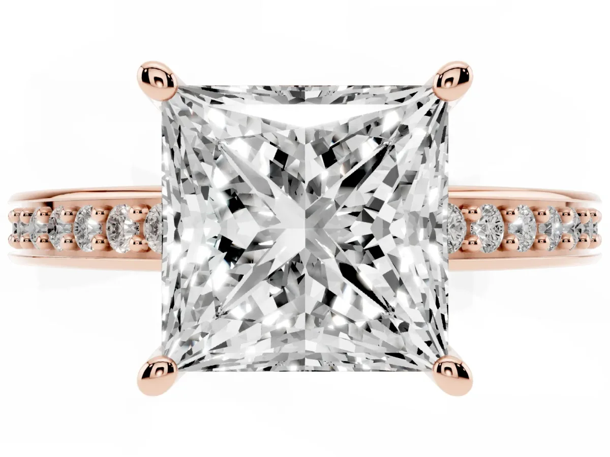 Princess Cut Solitaire Pavé Band Prong Setting Ring Rose gold
