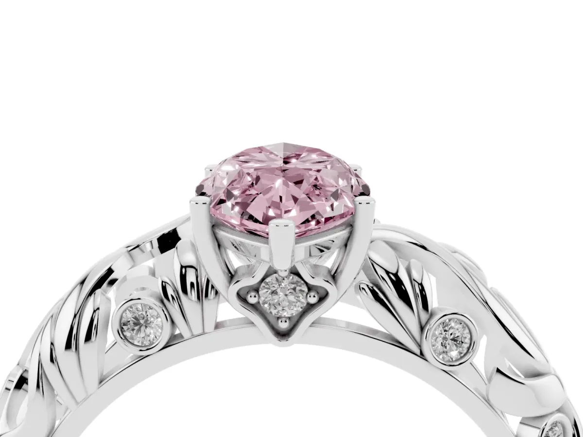 Fancy Pink Marquise Cut Solitaire Diamond Leaf-Inspired Vine Band Ring with Prong Setting Silver