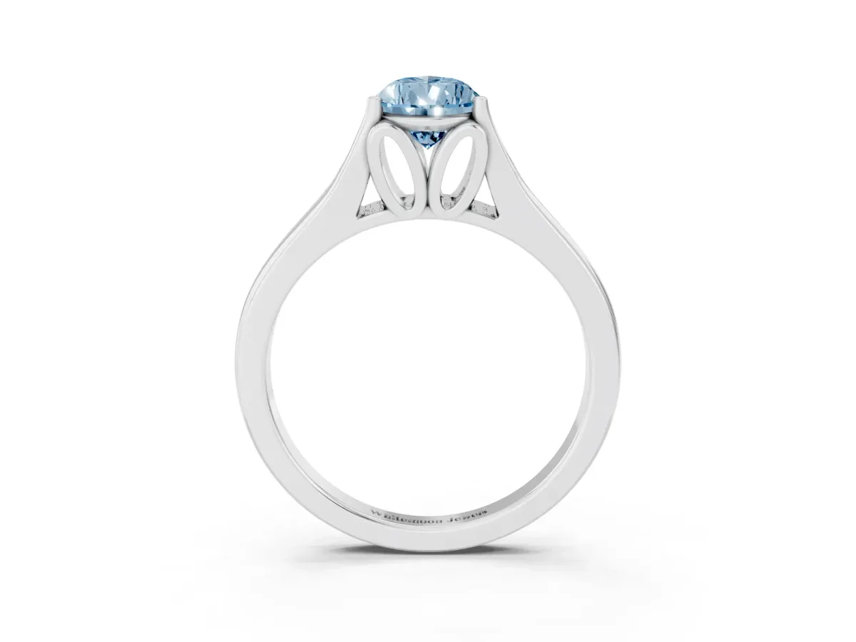 Fancy Blue Pear Cut Solitaire Diamond Ring with Cathedral Band and Four-Prong Setting Platinum