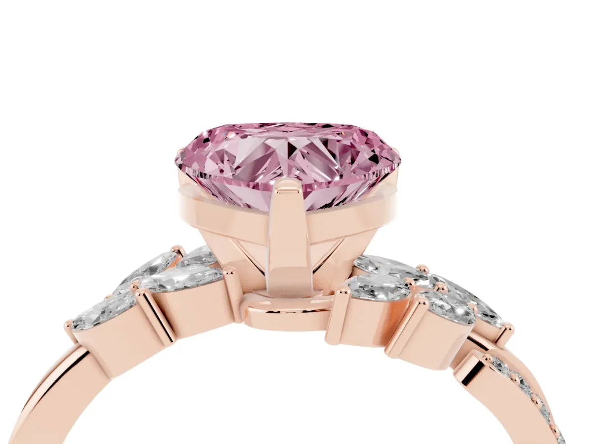 Fancy Pink Heart Cut Solitaire Marquise Twist Band with Six-Prong Setting Rose gold