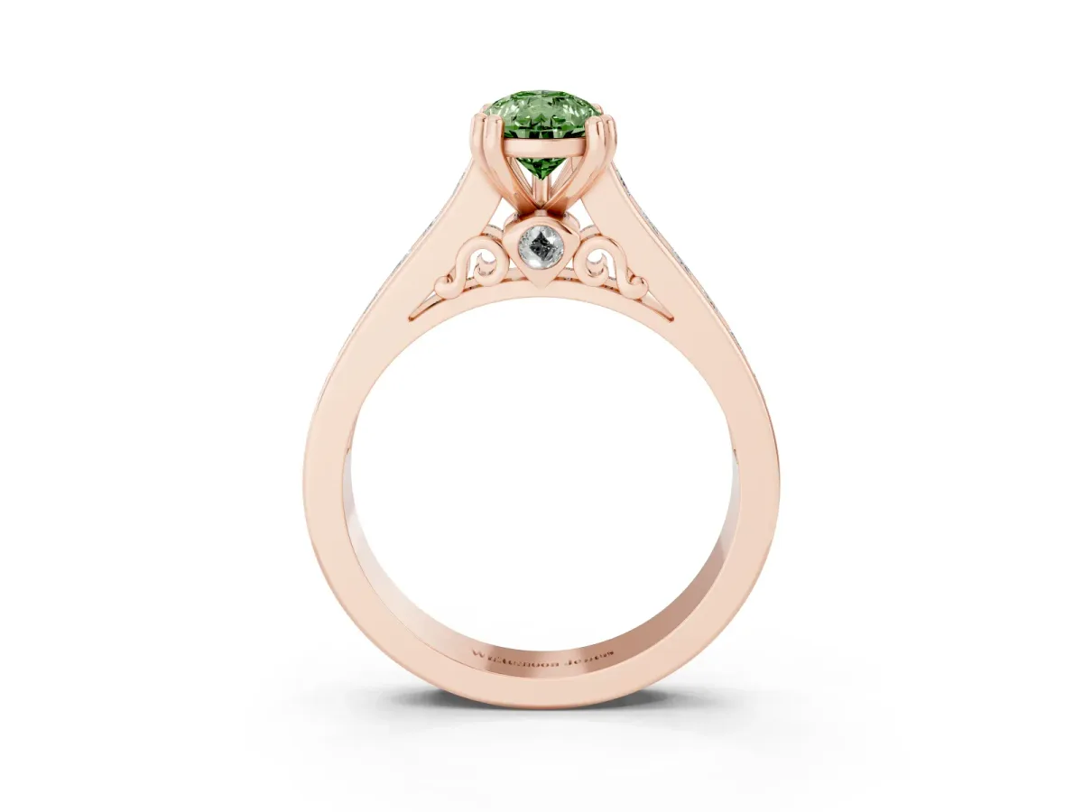 Fancy Green Pear Cut Cut Channel Set Solitaire Engagement Ring with Prong Setting Rose gold