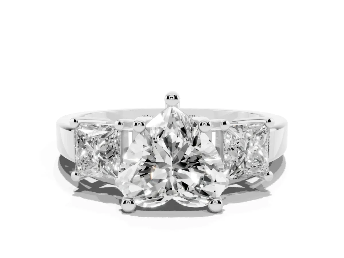 Three-Stone Heart Cut Cut Solitaire Ring with Prong Setting Silver