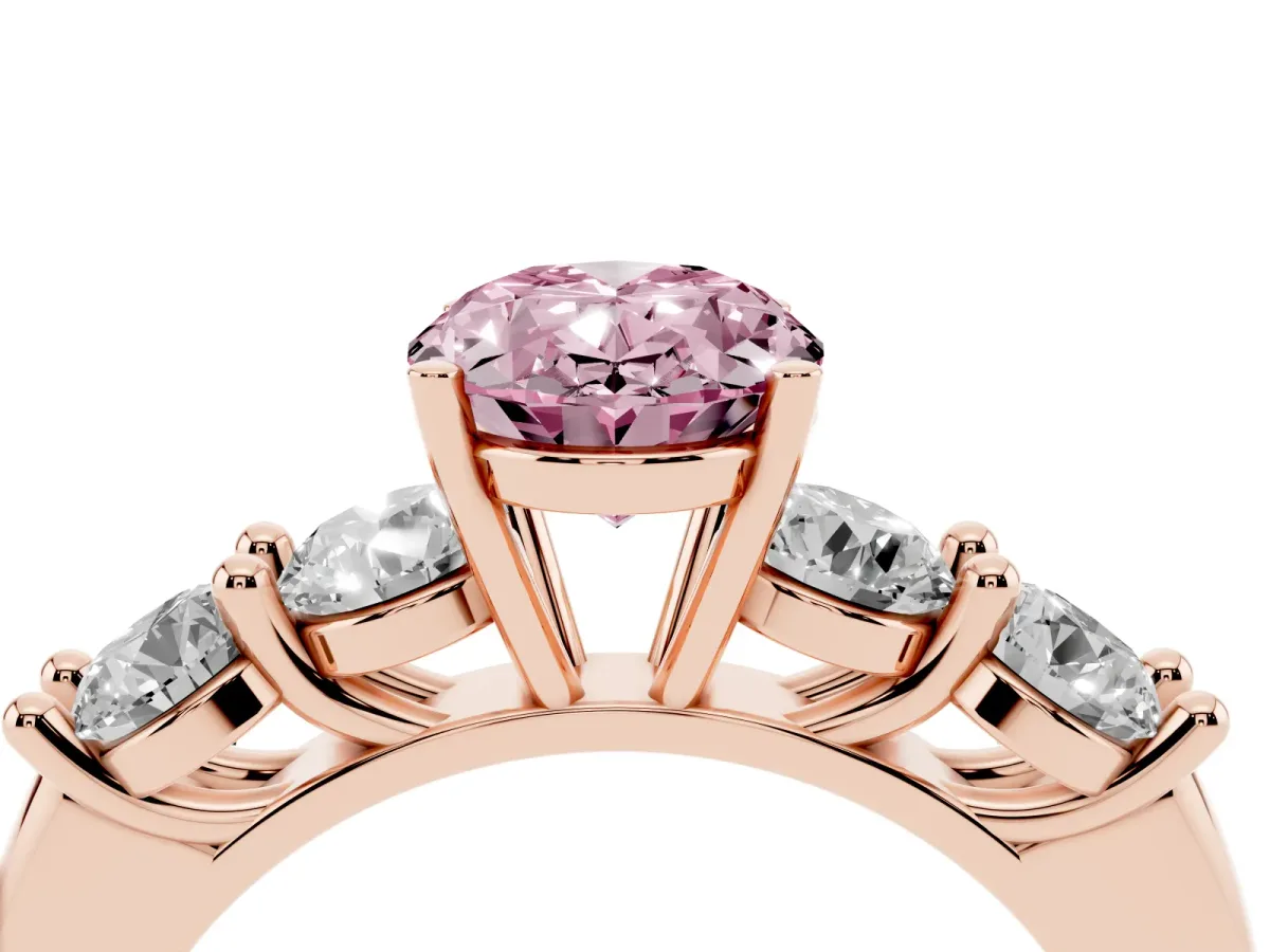 Fancy Pink Oval Cut Cut Five-Stone Prong Set Diamond Ring with Classic Band Rose gold