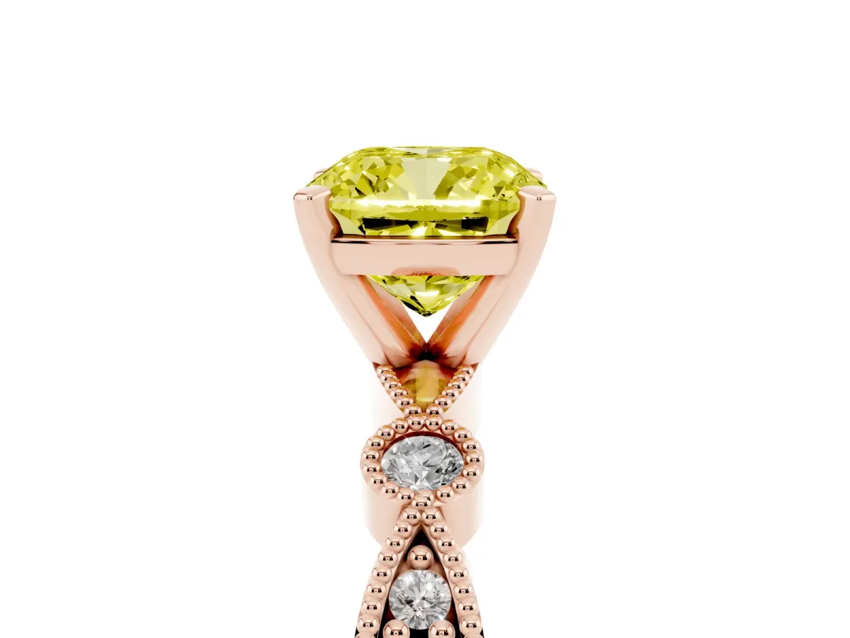 Fancy Yellow Cushion Cut Milgrain Bezel Diamond Engagement Ring with Solitaire Prong Setting Rose gold