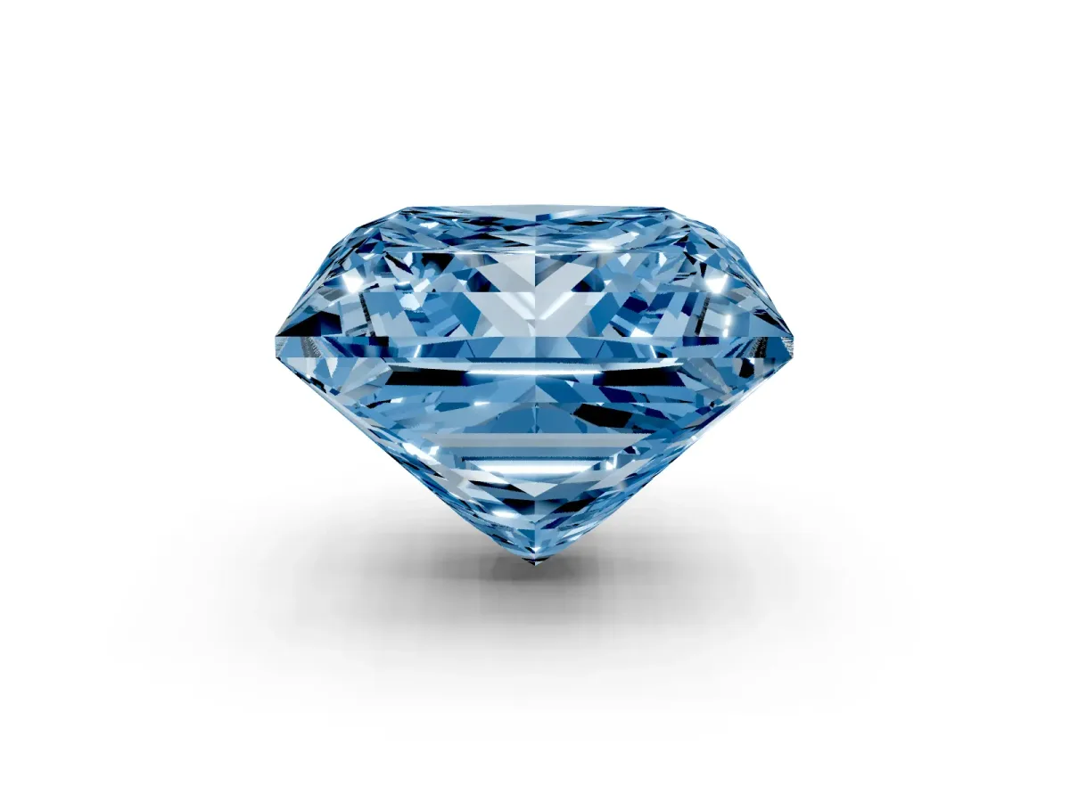 Fancy Blue Princess Cut Halo Diamond Ring with Milgrain and Bezel Accents on a Split Shank Band Yellow gold