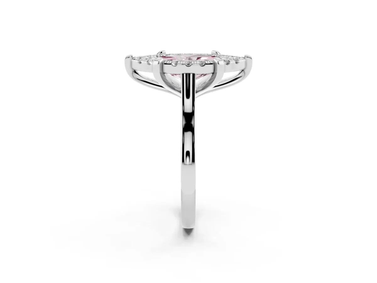 Fancy Pink Marquise Cut Diamond Cluster Halo Solitaire with Four-Prong Setting Silver