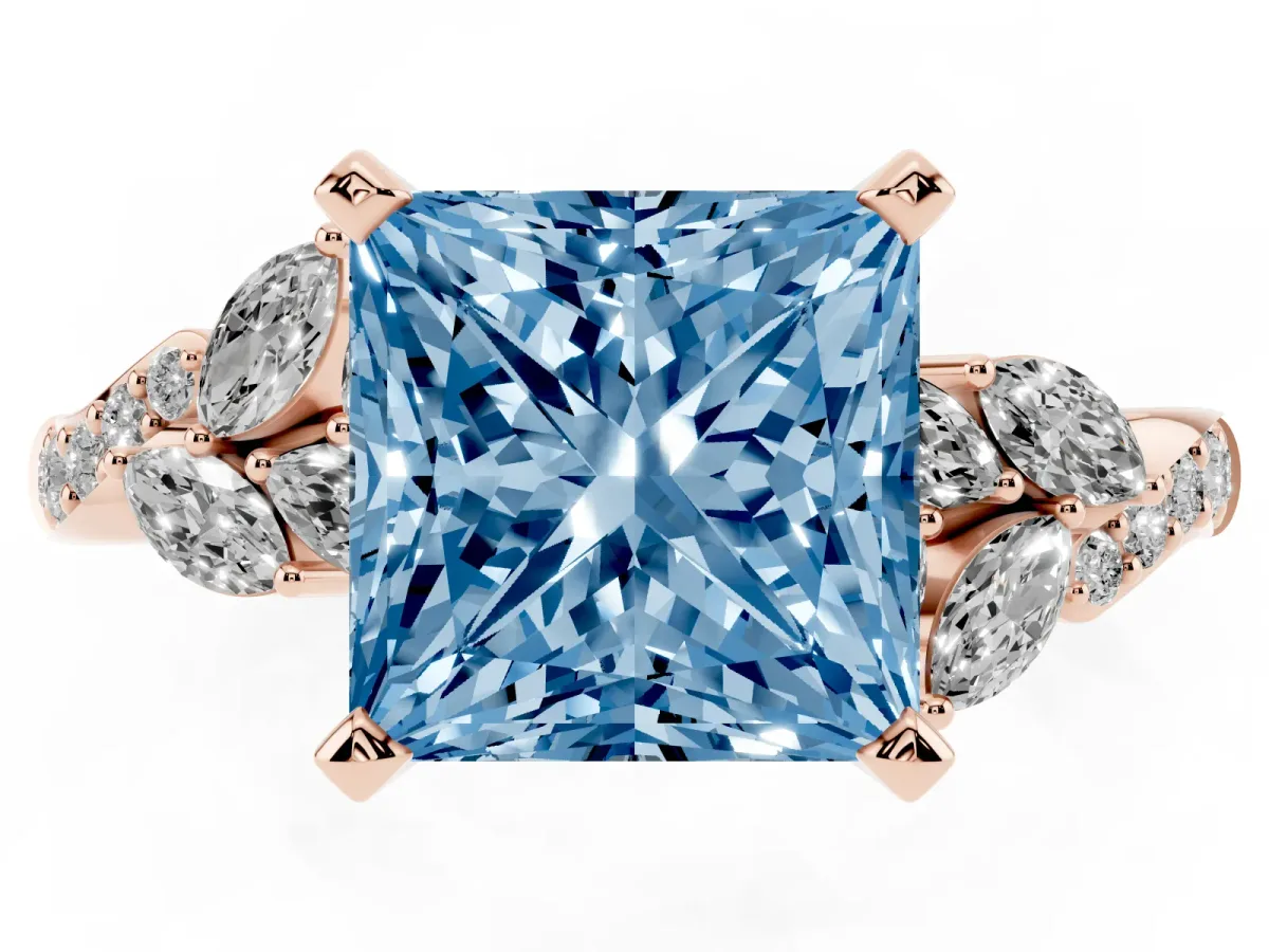 Fancy Blue Princess Cut Solitaire Marquise Twist Band with Six-Prong Setting Rose gold