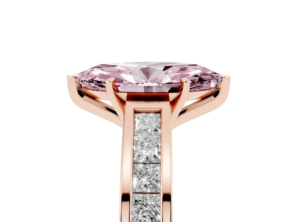 Fancy Pink Marquise Cut Solitaire Diamond Ring with Channel-Set Band and Four-Prong Setting Rose gold