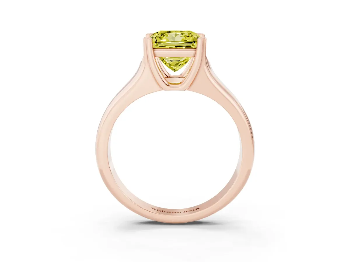 Fancy Yellow Princess Cut Diamond Solitaire Ring with Wide Band and Prong Setting Rose gold