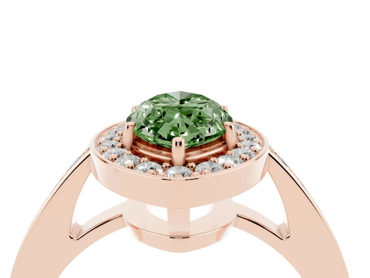 Fancy Green Marquise Cut Halo Pavé Diamond Engagement Ring with Bezel Setting Rose gold
