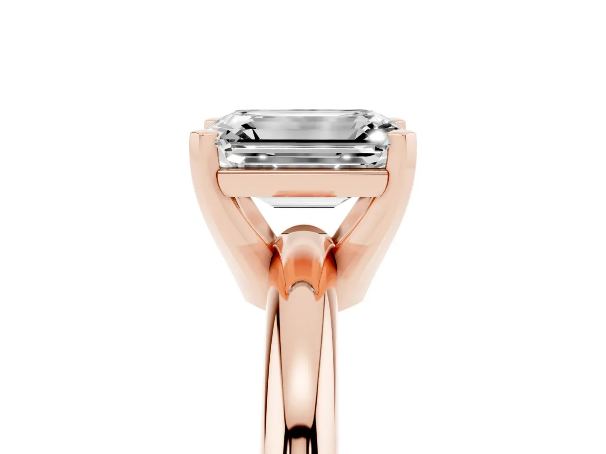 Emerald Cut Diamond Solitaire Engagement Ring with Round Band and Four-Prong Setting Rose gold