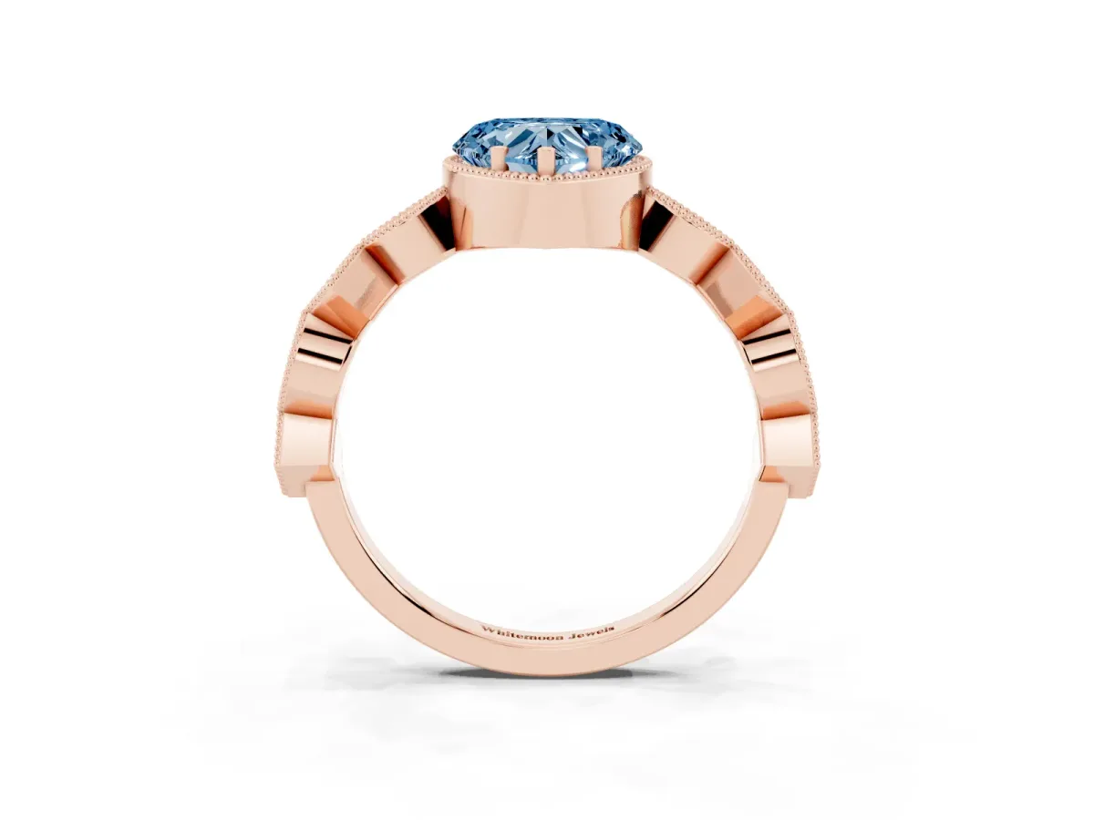 Fancy Blue Heart Cut Milgrain Marquise Diamond Twist Band Ring Rose gold