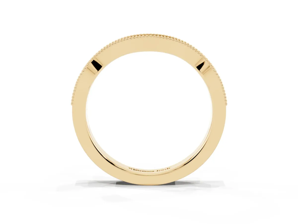 Pavé Round Diamond Curved Milgrain Band Yellow gold