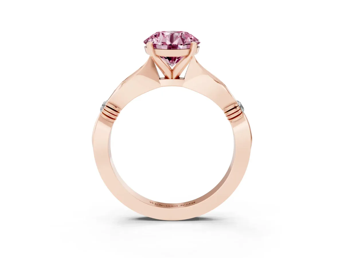 Fancy Pink Round Cut Solitaire Diamond Twisted Band with Four-Prong Setting Rose gold