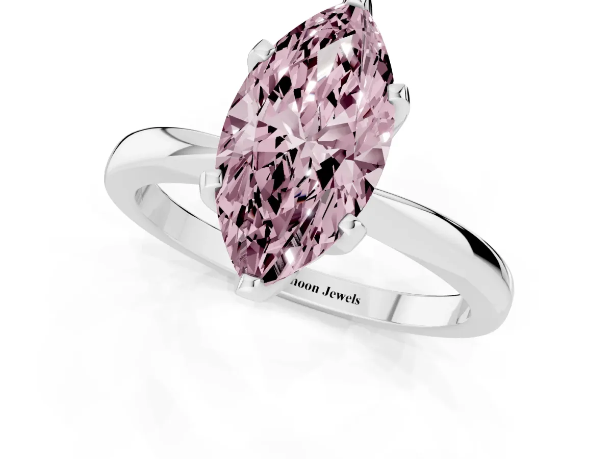 Fancy Pink Marquise Cut Solitaire Engagement Ring with Six-Prong Setting and Tapered Band White gold