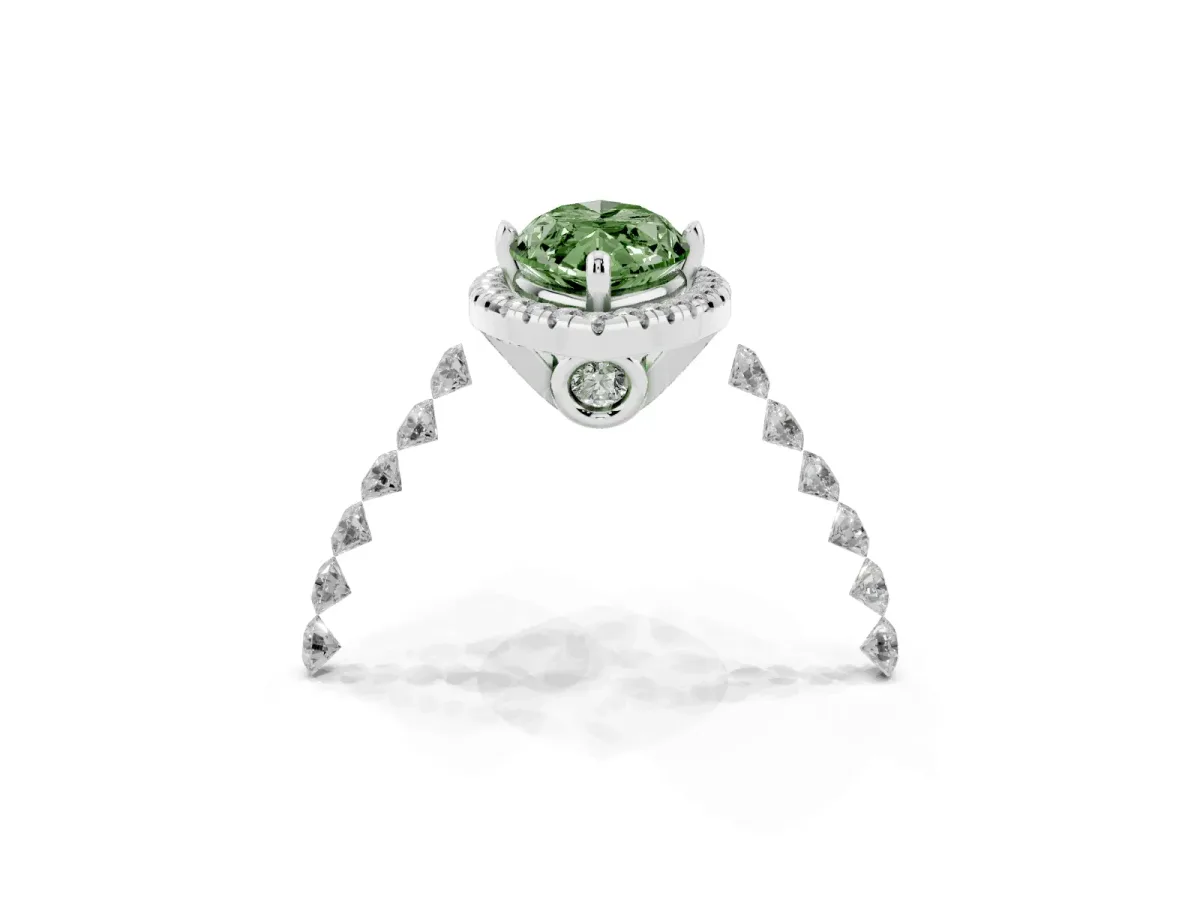Fancy Green Marquise Cut Halo Pavé Diamond Engagement Ring with Four-Prong Setting Silver