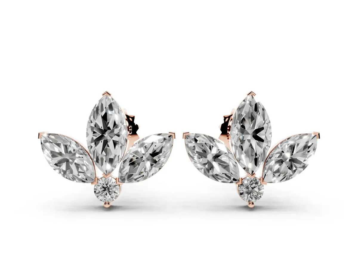 Marquise Cluster Stud Earrings with Round Prong Setting Rose gold
