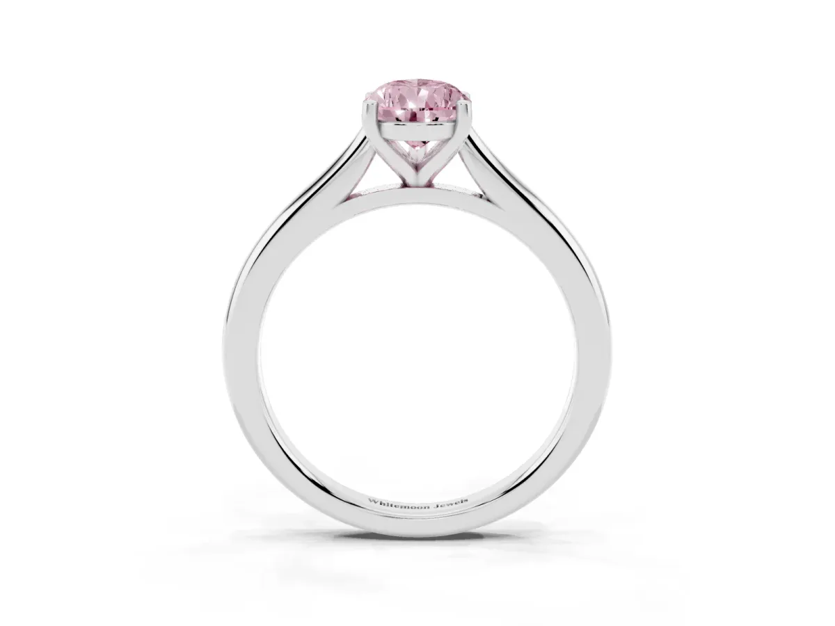Fancy Pink Pear Cut Cut Solitaire Ring with Cathedral Band and Four-Prong Setting Platinum
