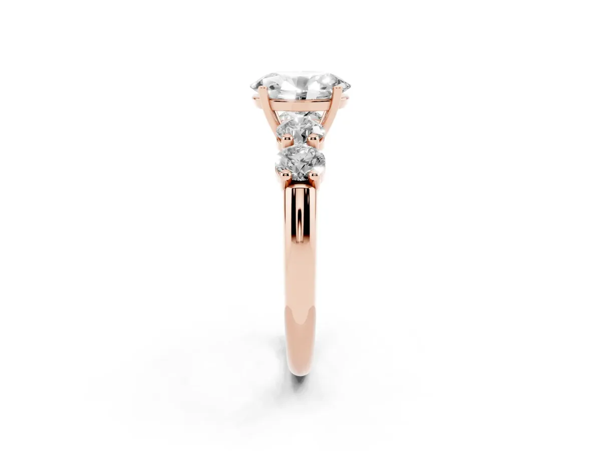 Oval Cut Cut Five-Stone Prong Set Diamond Ring with Classic Band Rose gold