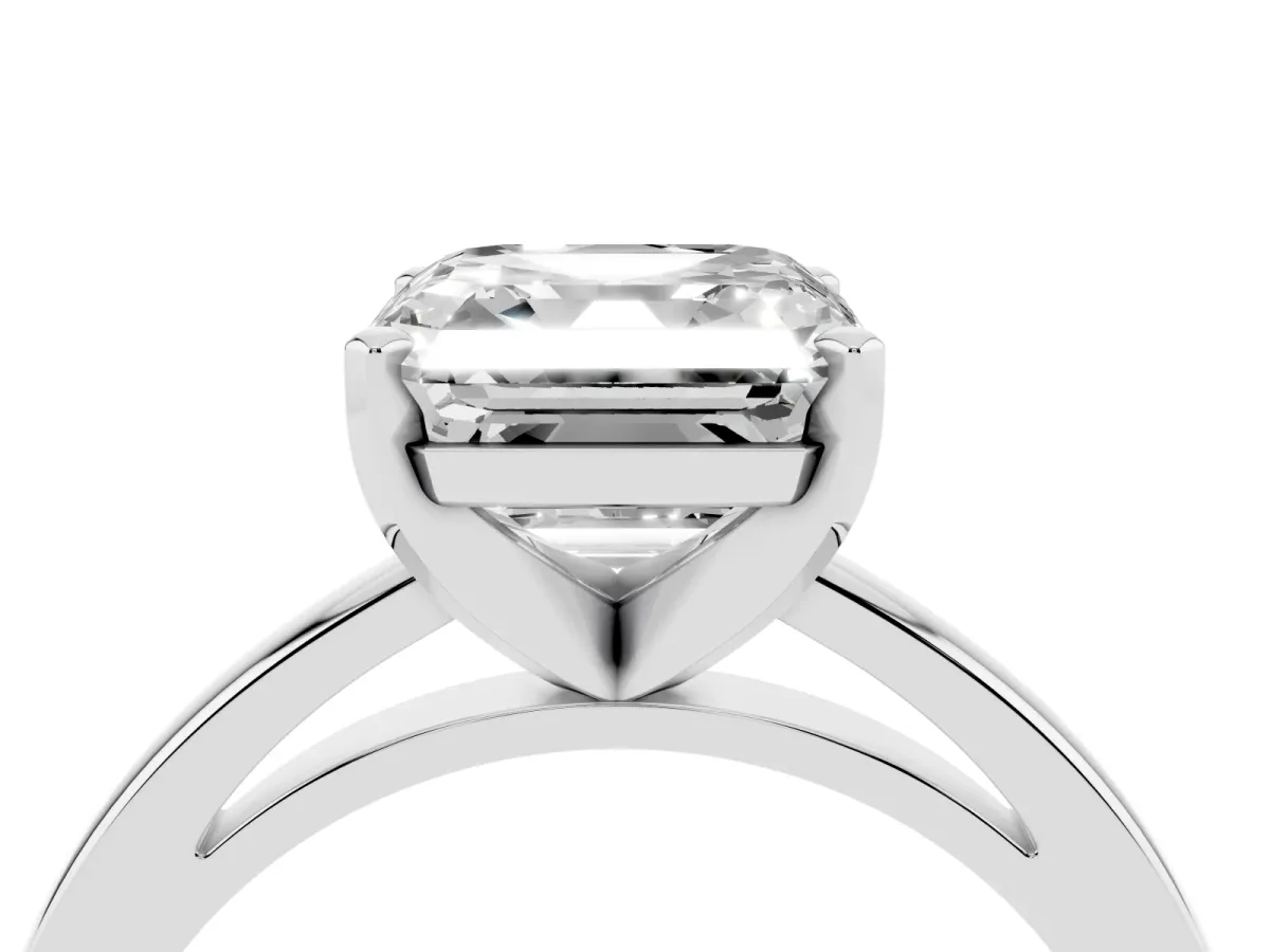 Asscher Cut Solitaire Diamond Engagement Ring with Four-Prong Setting on a Classic Band Silver
