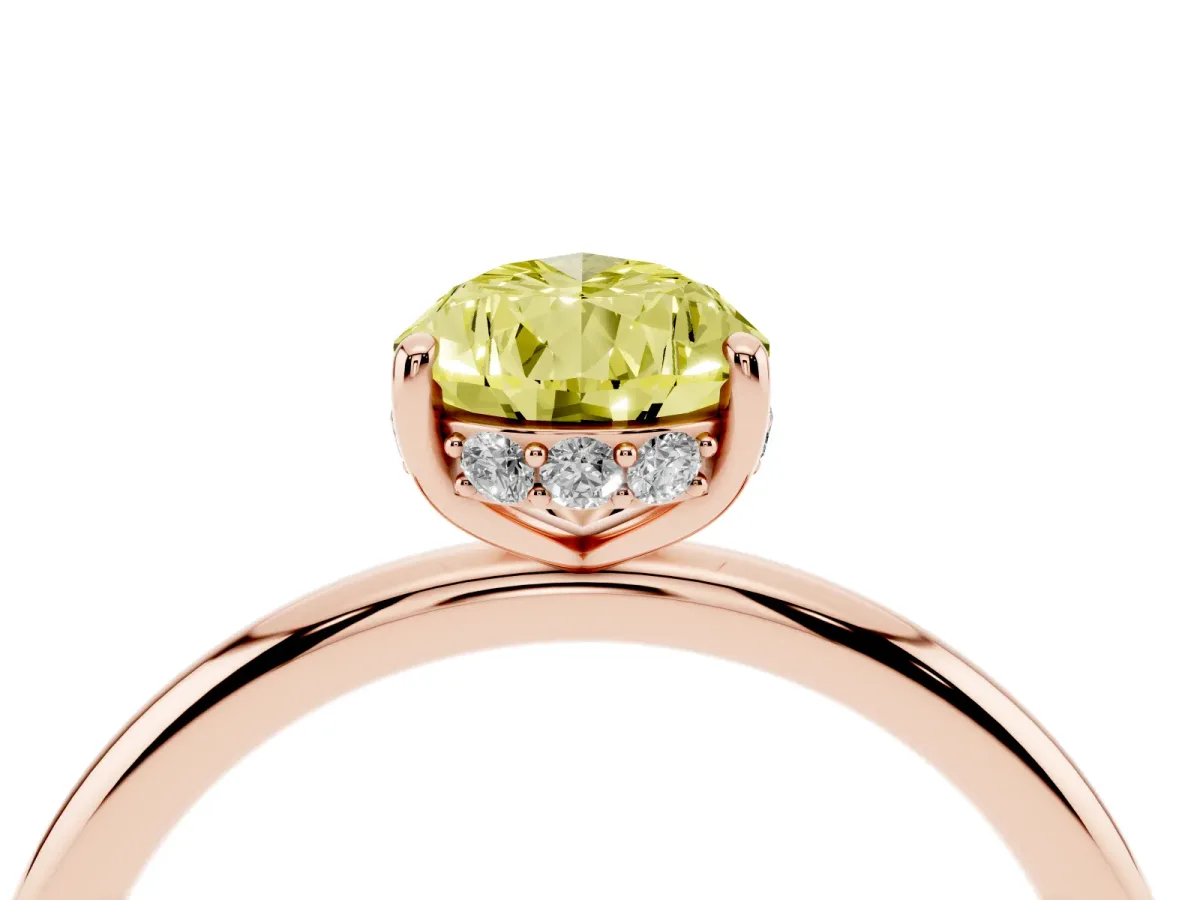 Fancy Yellow Pear Cut Solitaire Diamond Ring with a Classic Band and Four-Prong Setting Rose gold