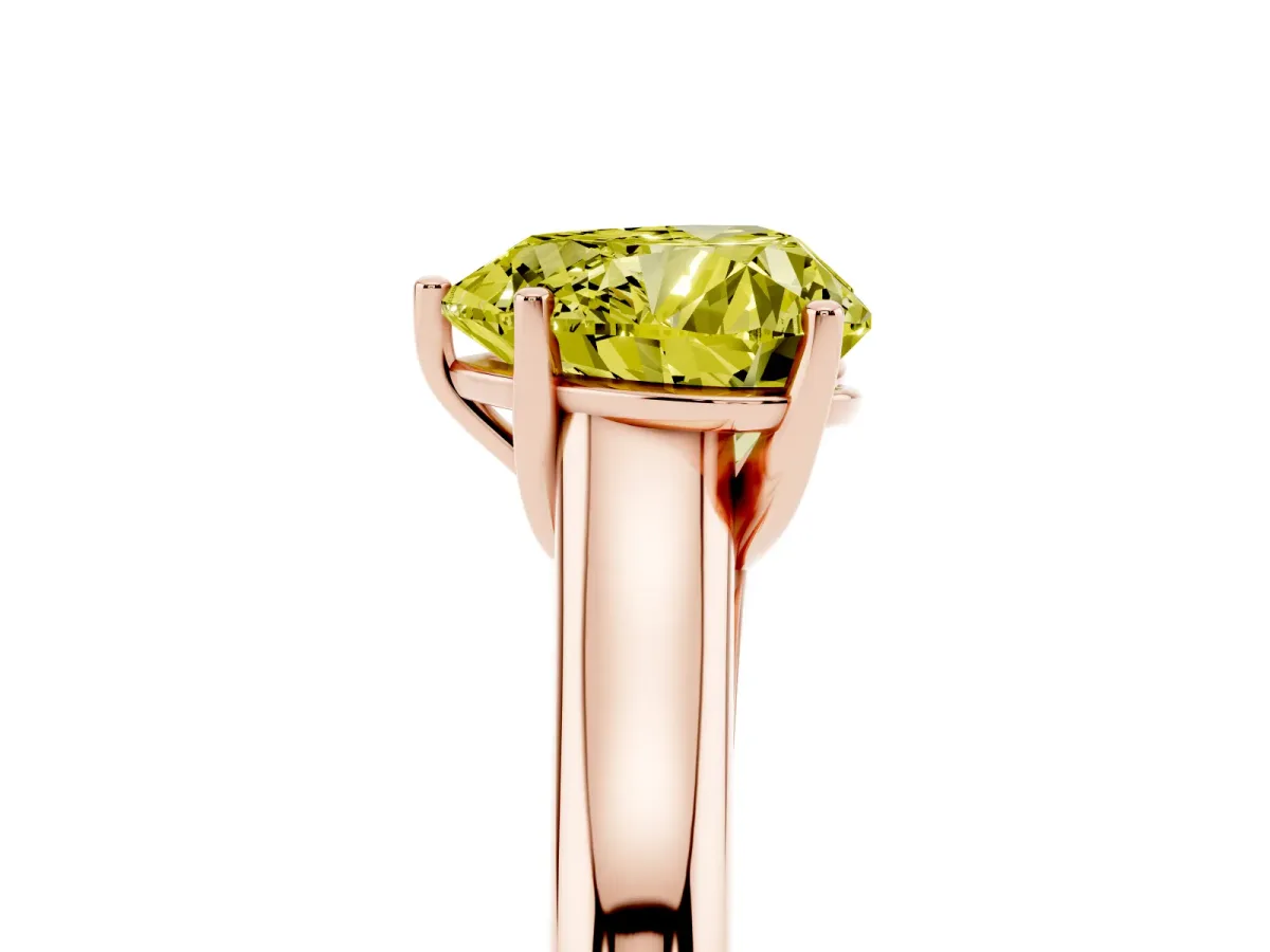 Fancy Yellow Heart Cut Cut Diamond Solitaire Engagement Ring with Tapered Plain Band and Four-Prong Setting Rose gold