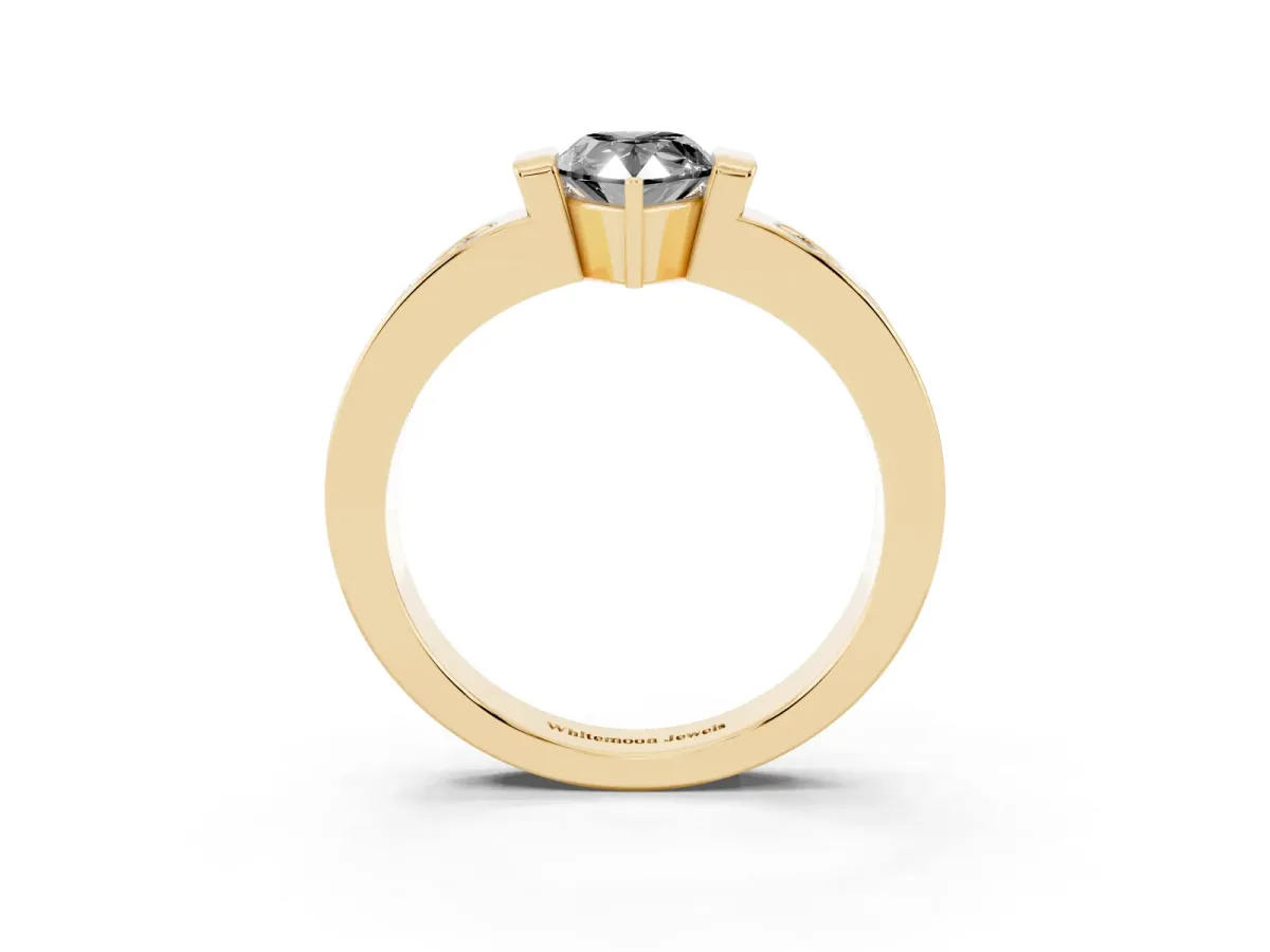 Fancy Black Pear Cut Brilliant Channel-Set Diamond Ring with Bezel Prong Setting Yellow gold