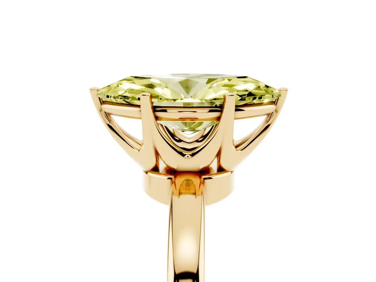 Fancy Yellow Marquise Cut Solitaire Diamond Ring with Six-Prong Setting on a Classic Band Yellow gold