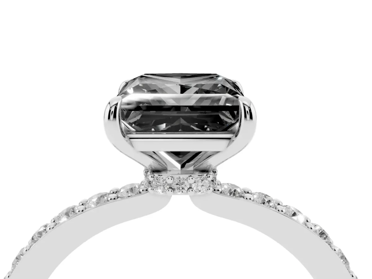 Fancy Black Princess Cut Diamond Solitaire Engagement Ring with Pavé Band and Four-Prong Setting Platinum