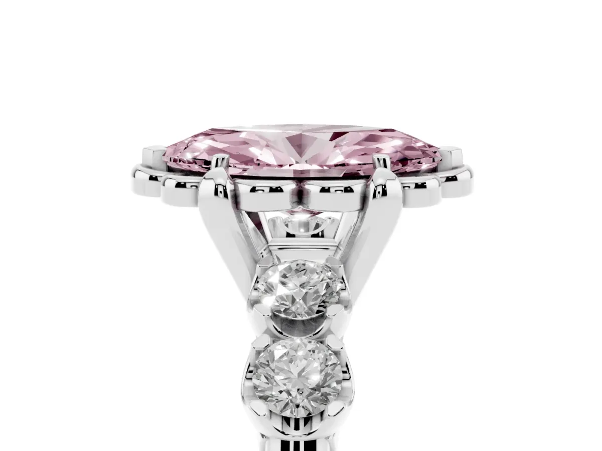 Fancy Pink Marquise Cut Cut Diamond Floral Halo Engagement Ring with Shared Prong Setting Platinum