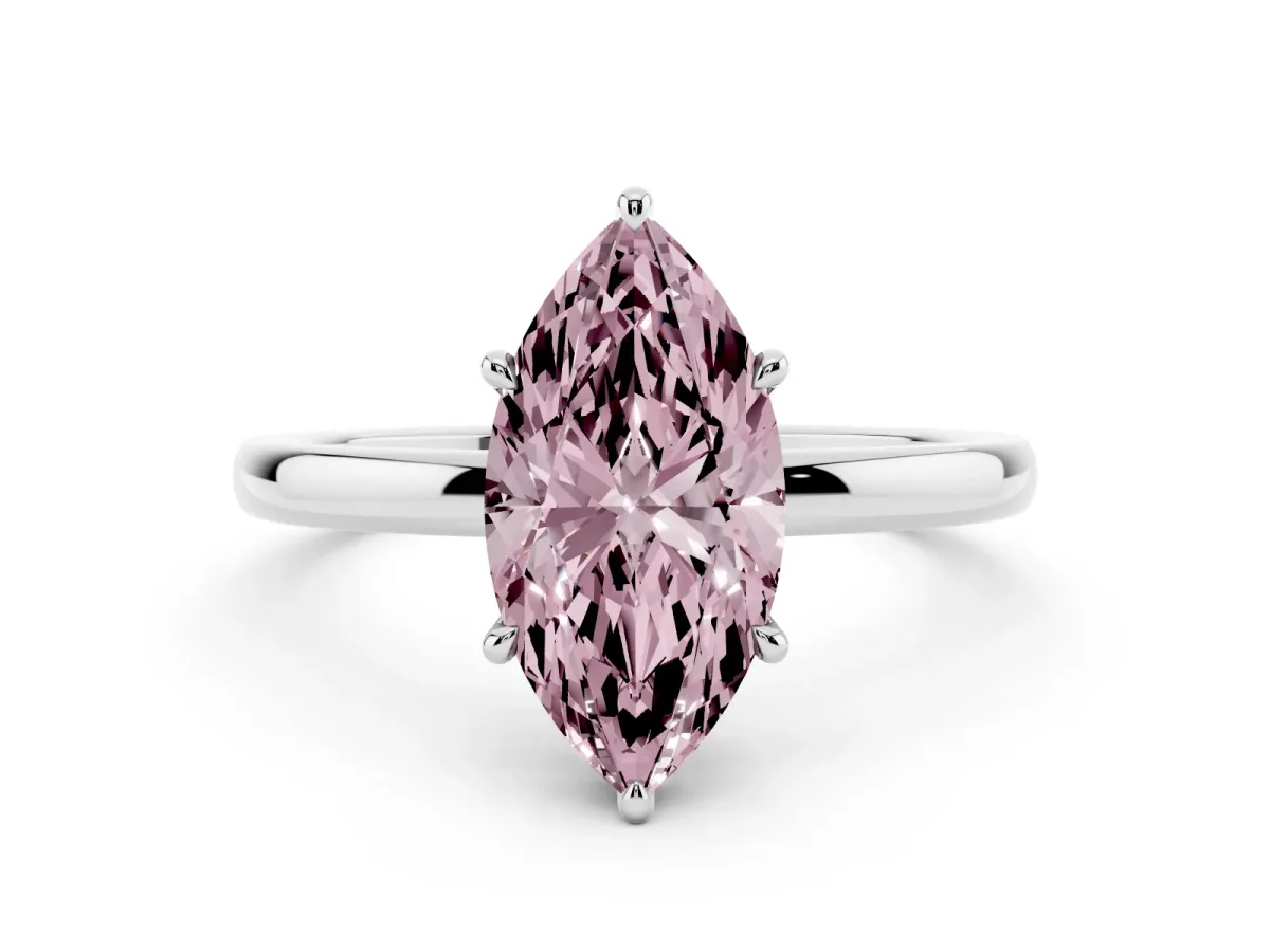 Fancy Pink Marquise Cut Solitaire Engagement Ring with Cathedral Band and Four-Prong Setting Silver