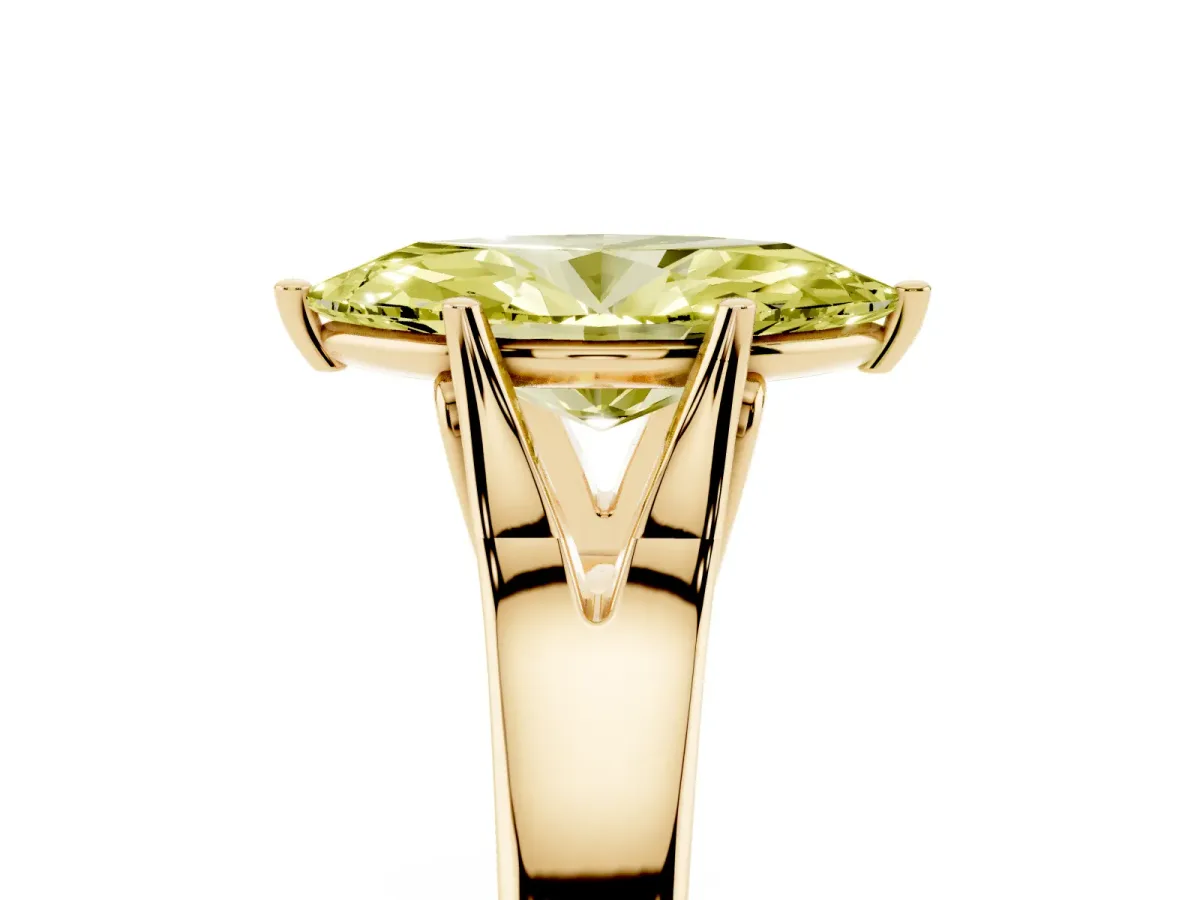 Fancy Yellow Marquise Cut Solitaire Diamond Ring with Cathedral Band and Four-Prong Setting Yellow gold