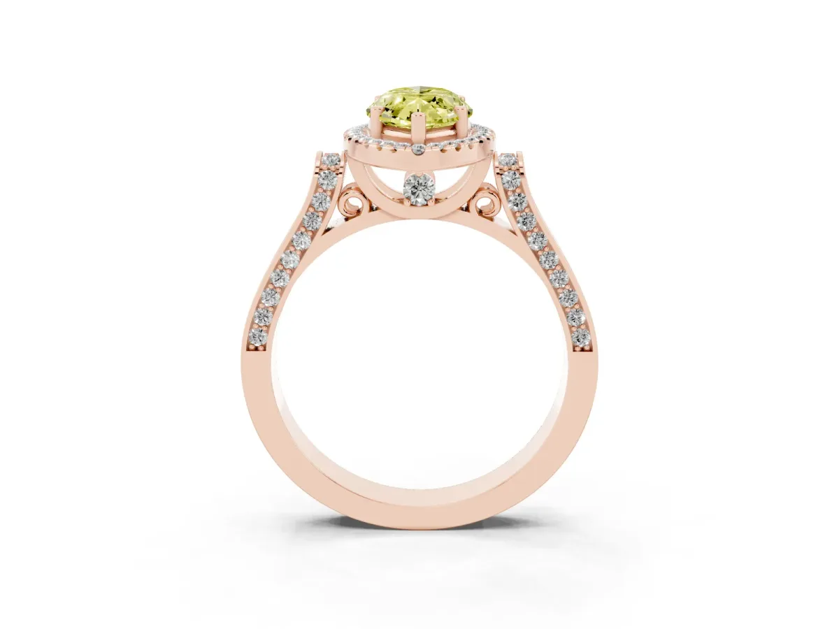Fancy Yellow Marquise Cut Halo Round Diamond Twist Band with Four-Prong Setting Rose gold