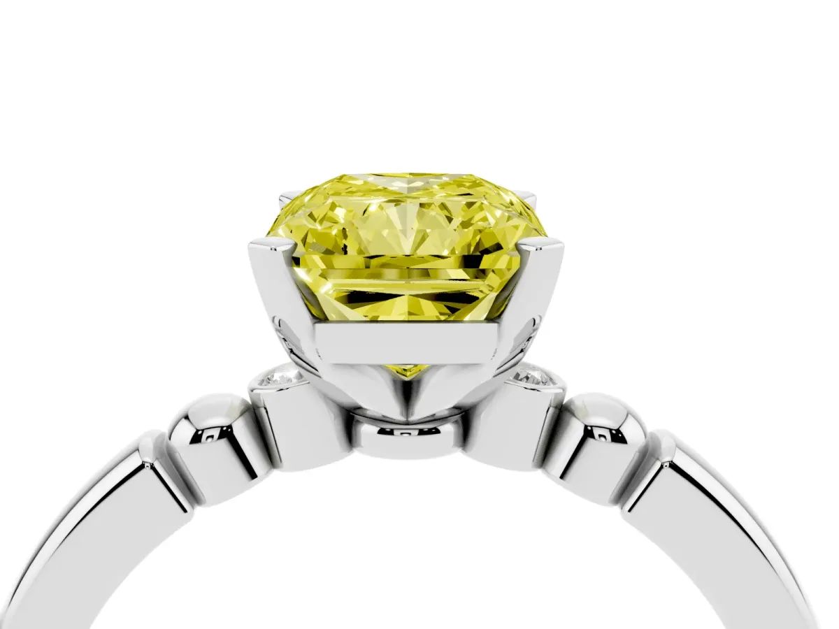 Fancy Yellow Radiant Cut Solitaire Beaded Band with Four-Prong Setting Silver