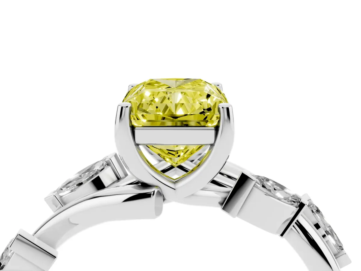 Fancy Yellow Radiant Cut Solitaire Twisted Band Marquise Accent Prong Setting Ring Silver
