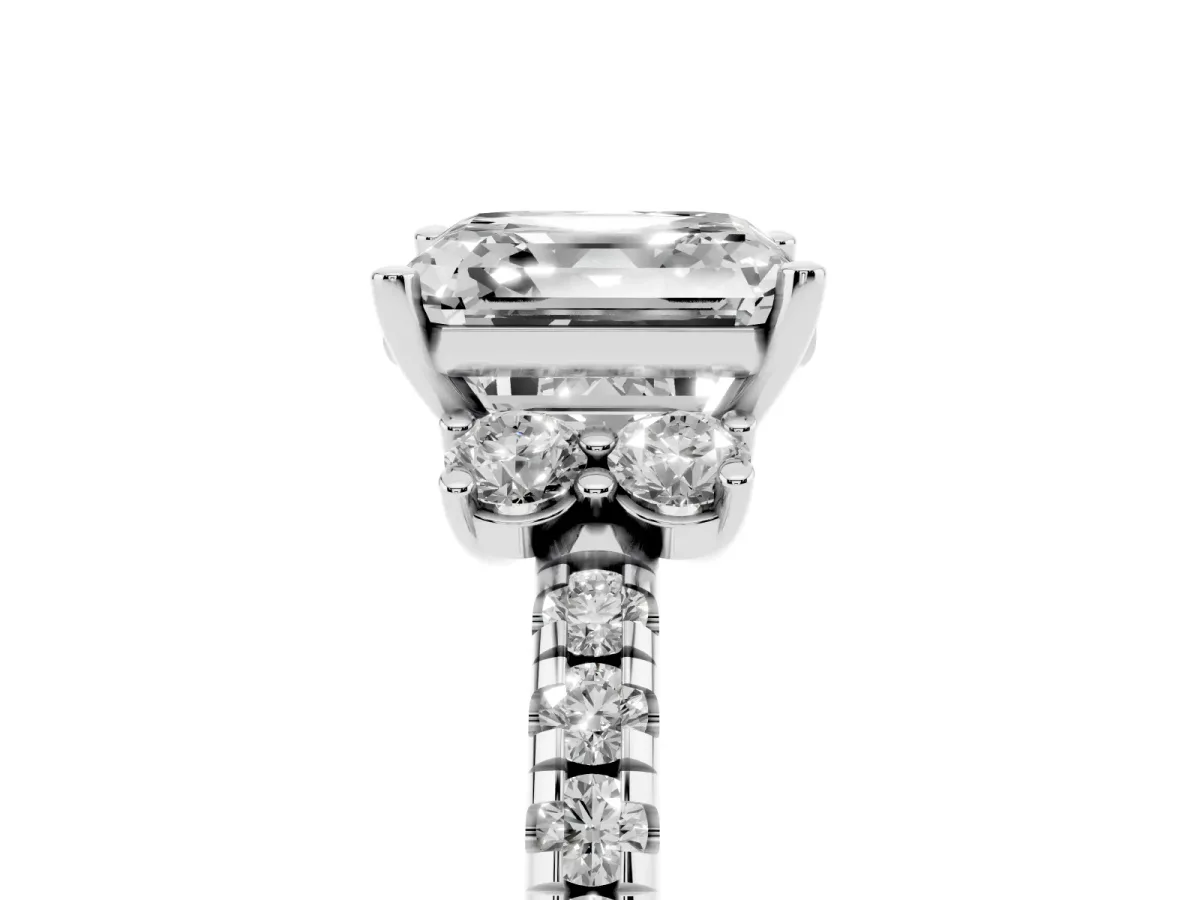 Asscher Cut Diamond Three-Stone Pave Band with Four-Prong Setting White gold