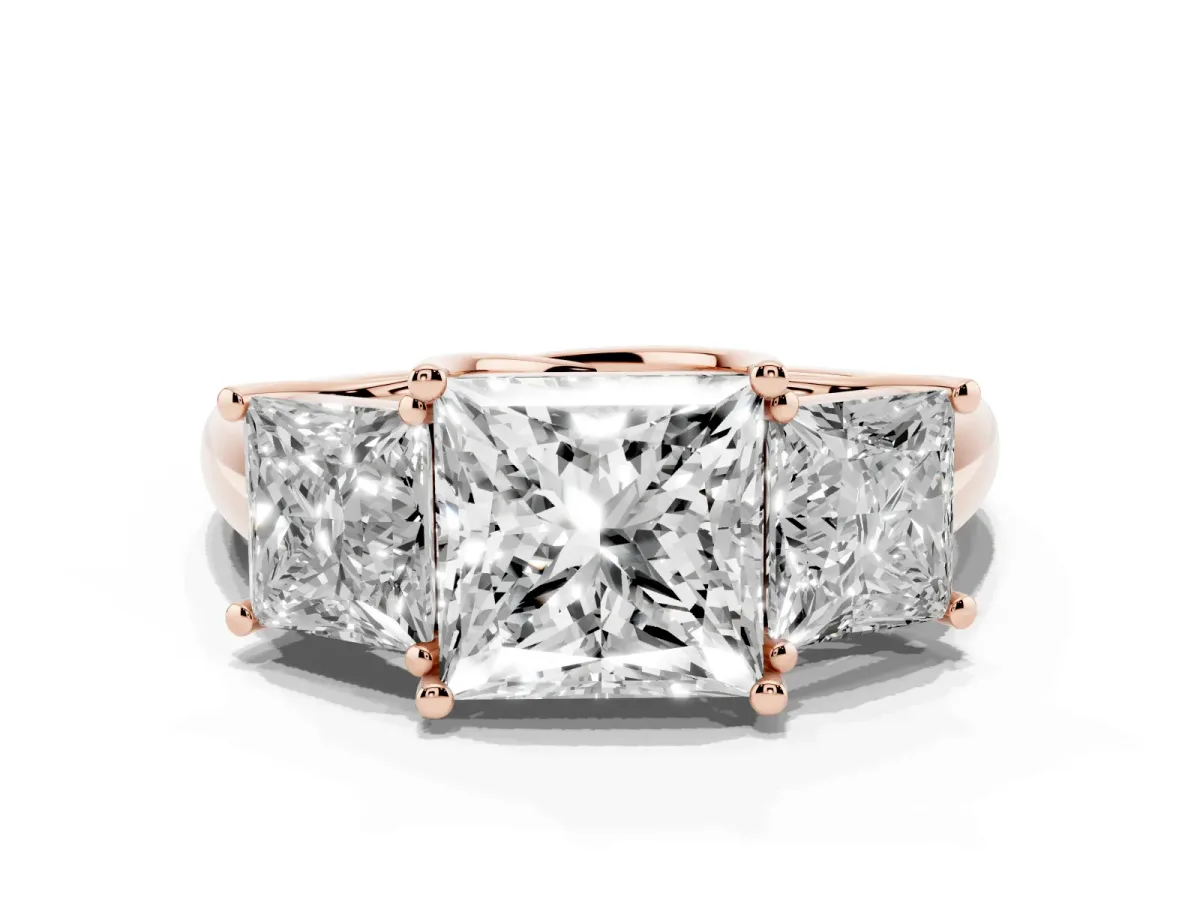 Three-Stone Princess Cut Diamond Engagement Ring with Prong Setting Rose gold