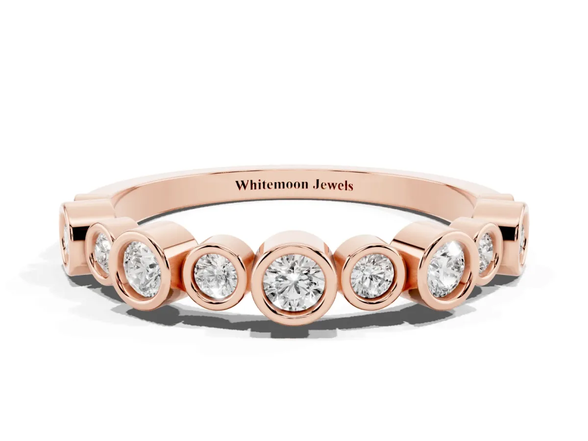 Bezel Set Round Diamond Half Eternity Band Rose gold