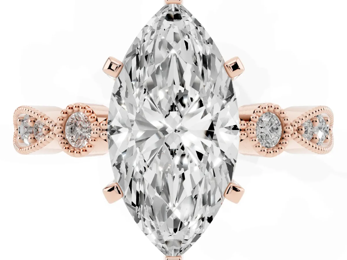 Marquise Cut Milgrain Bezel Diamond Engagement Ring with Solitaire Prong Setting Rose gold
