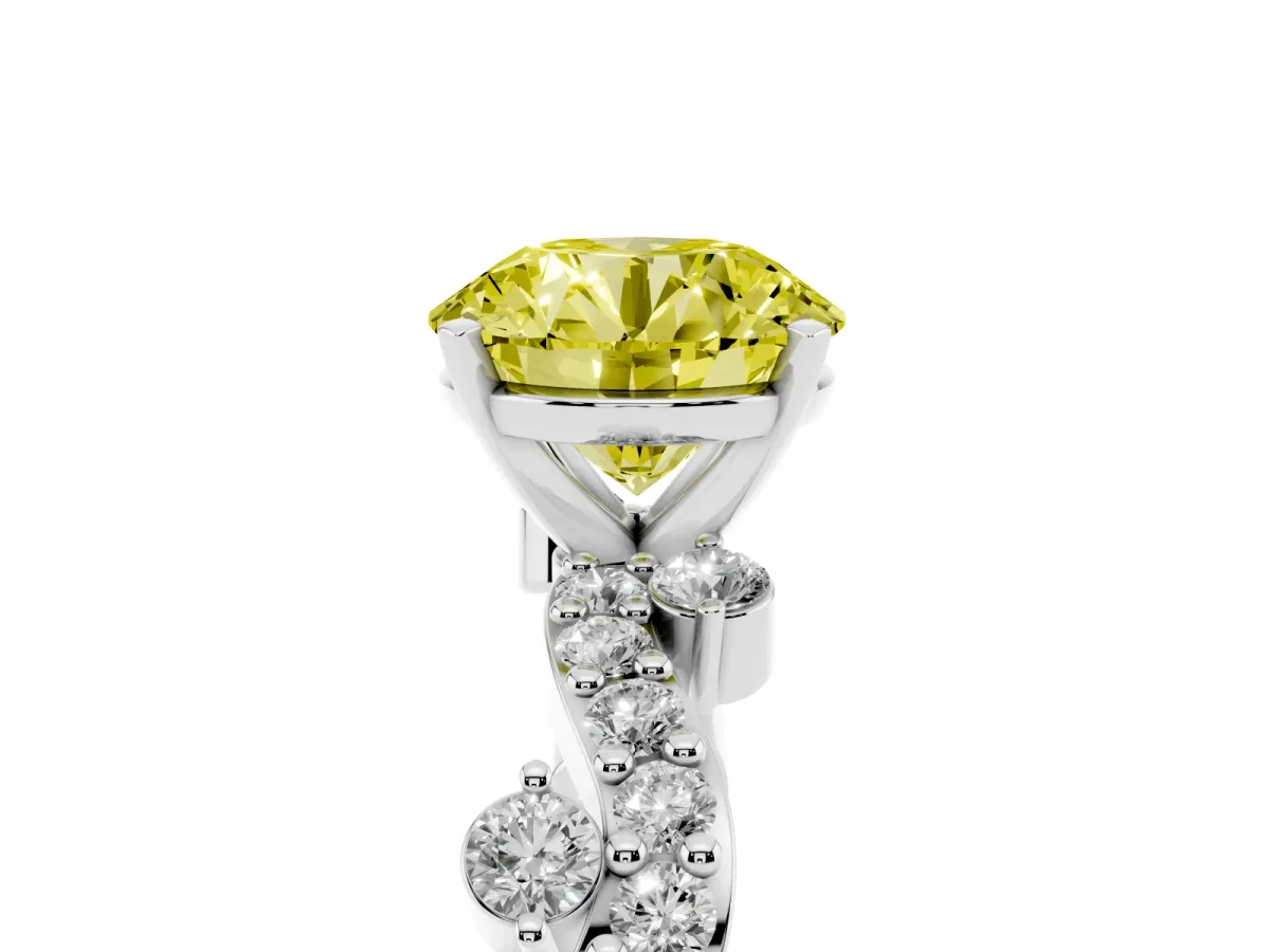 Fancy Yellow Round Cut Cut Solitaire Diamond Twisted Band with Pave Setting Silver