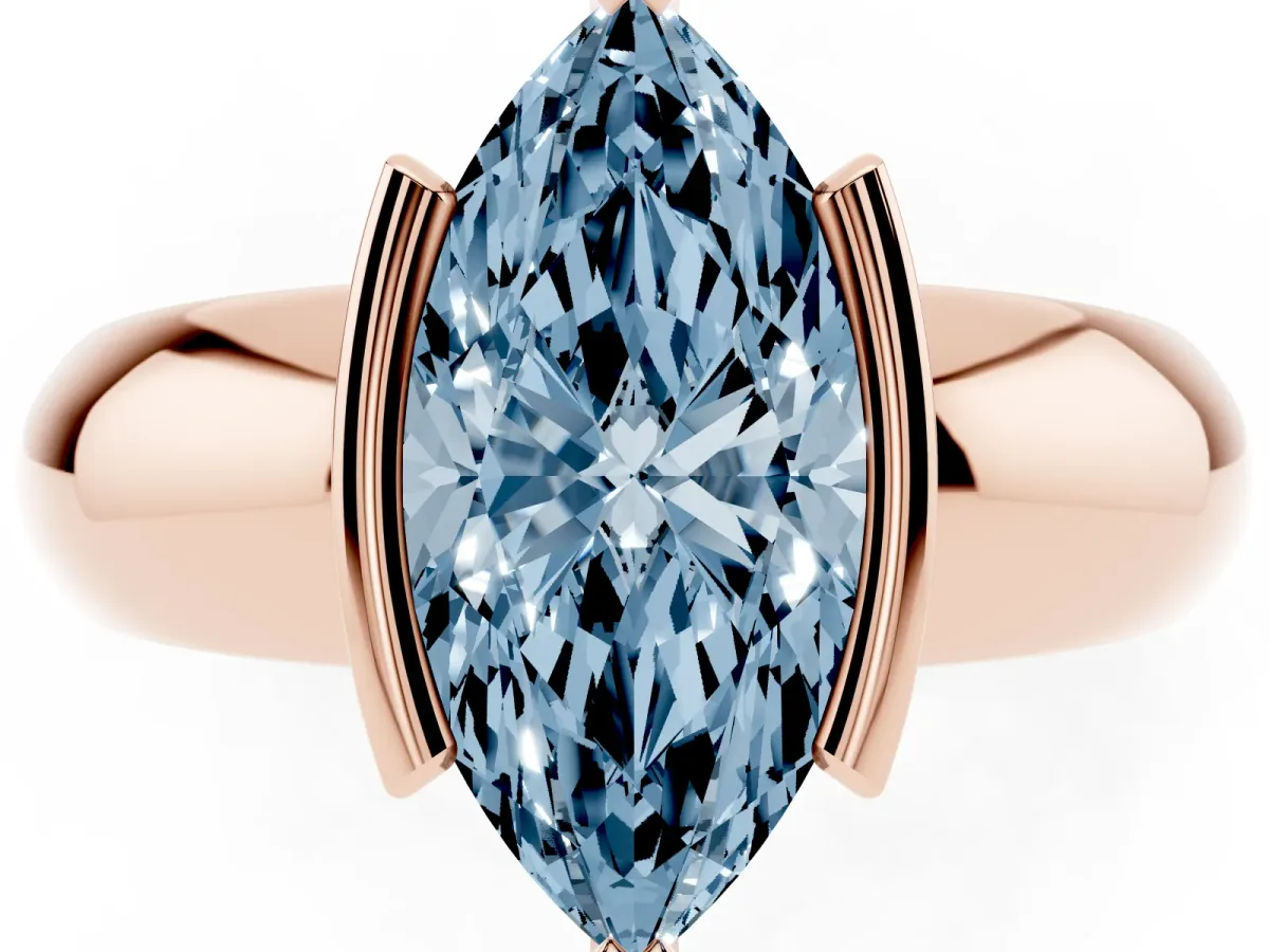 Fancy Blue Marquise Cut Solitaire Tension Set Diamond Ring with Wide Band Rose gold