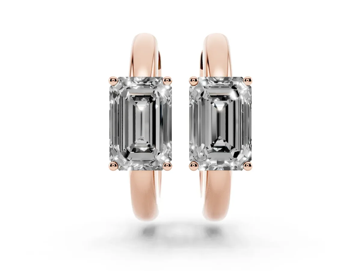 Emerald Diamond Solitaire Huggie Hoop Earrings Rose gold