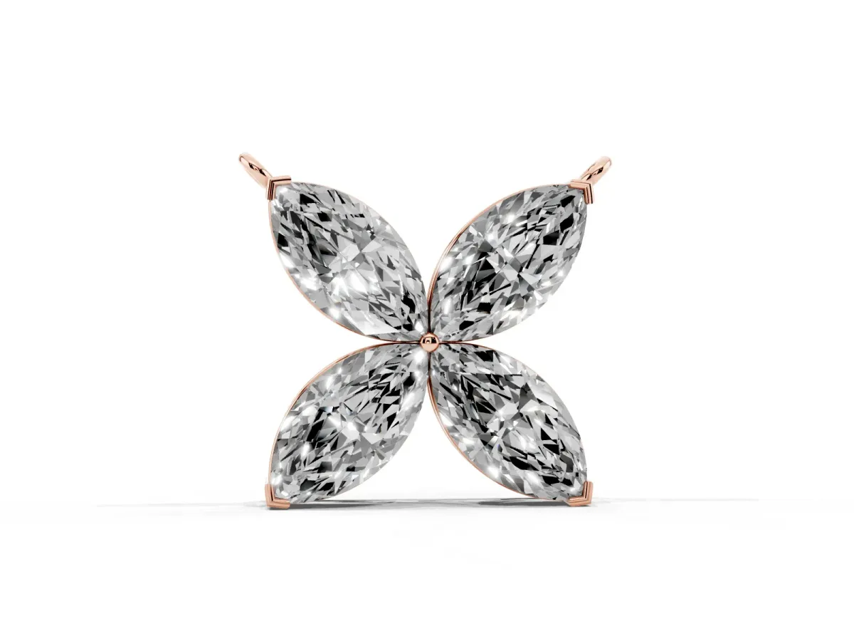 Four-Prong Marquise Diamond Flower Pendant Rose gold