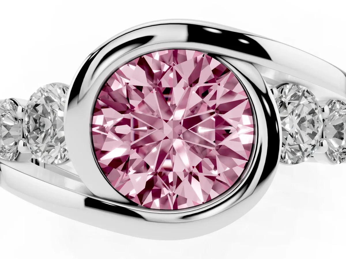 Fancy Pink Bezel Set Round Cut Diamond Bypass Ring with Round Accents Silver