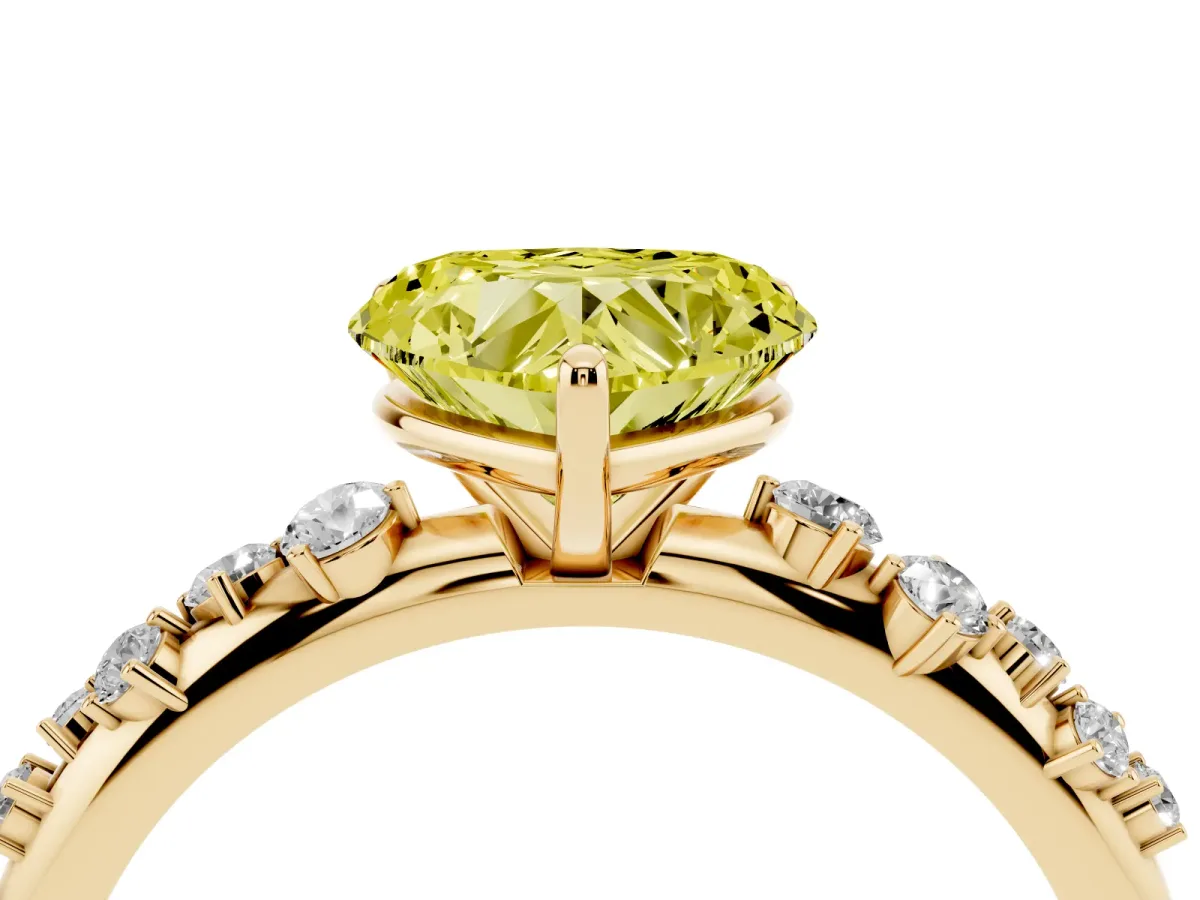 Fancy Yellow Heart Cut Diamond Cluster Prong-Set Solitaire Ring Yellow gold