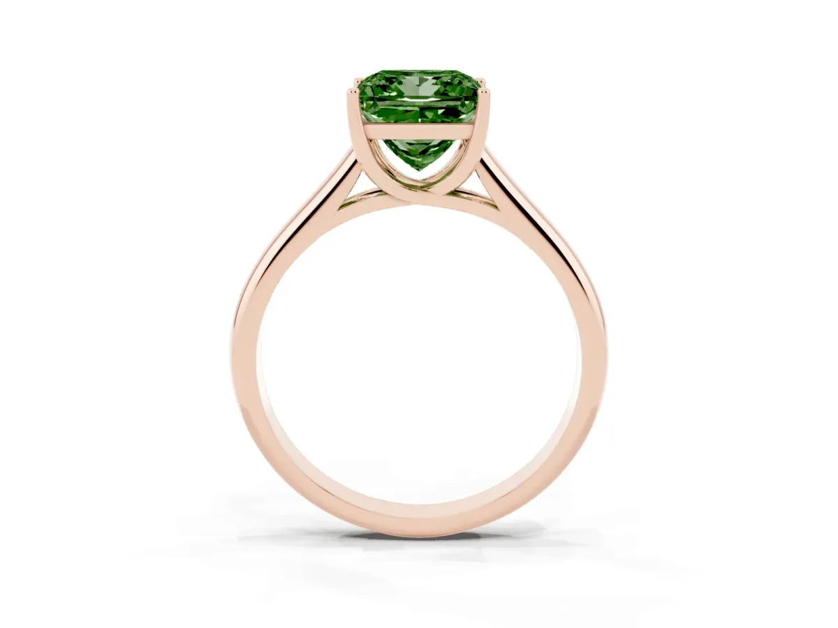 Fancy Green Princess Cut Solitaire Engagement Ring with Tapered Band and Four-Prong Setting Rose gold