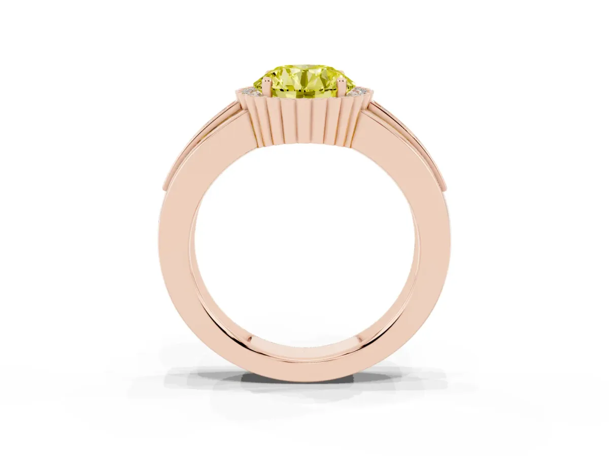 Fancy Yellow Round Cut Cut Halo Pave Band Four-Prong Ring Rose gold