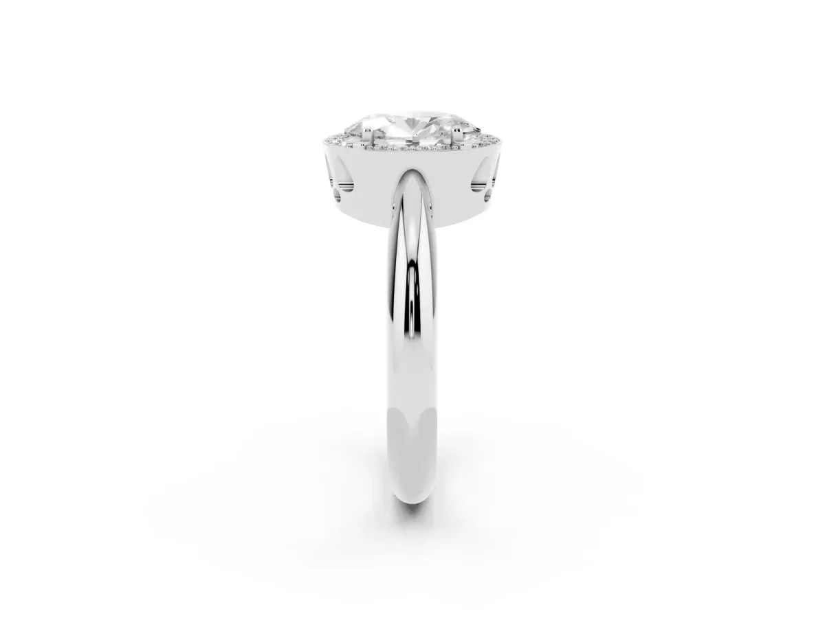Oval Cut Cut Diamond Halo Engagement Ring with Split Shank and Four-Prong Setting Silver