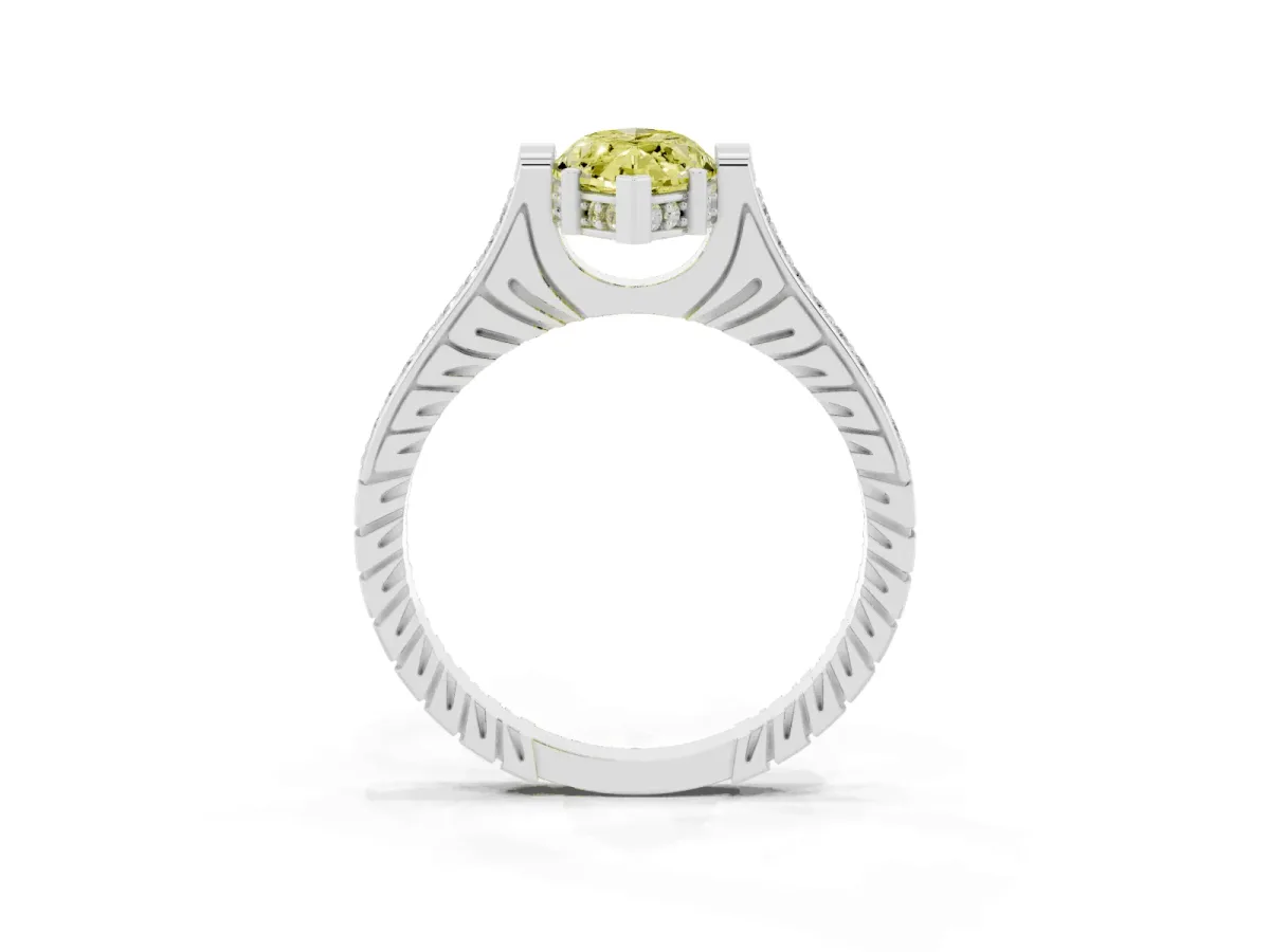 Fancy Yellow Marquise Cut Solitaire Diamond Ring with Channel Set Band and Bezel Prong Setting Platinum