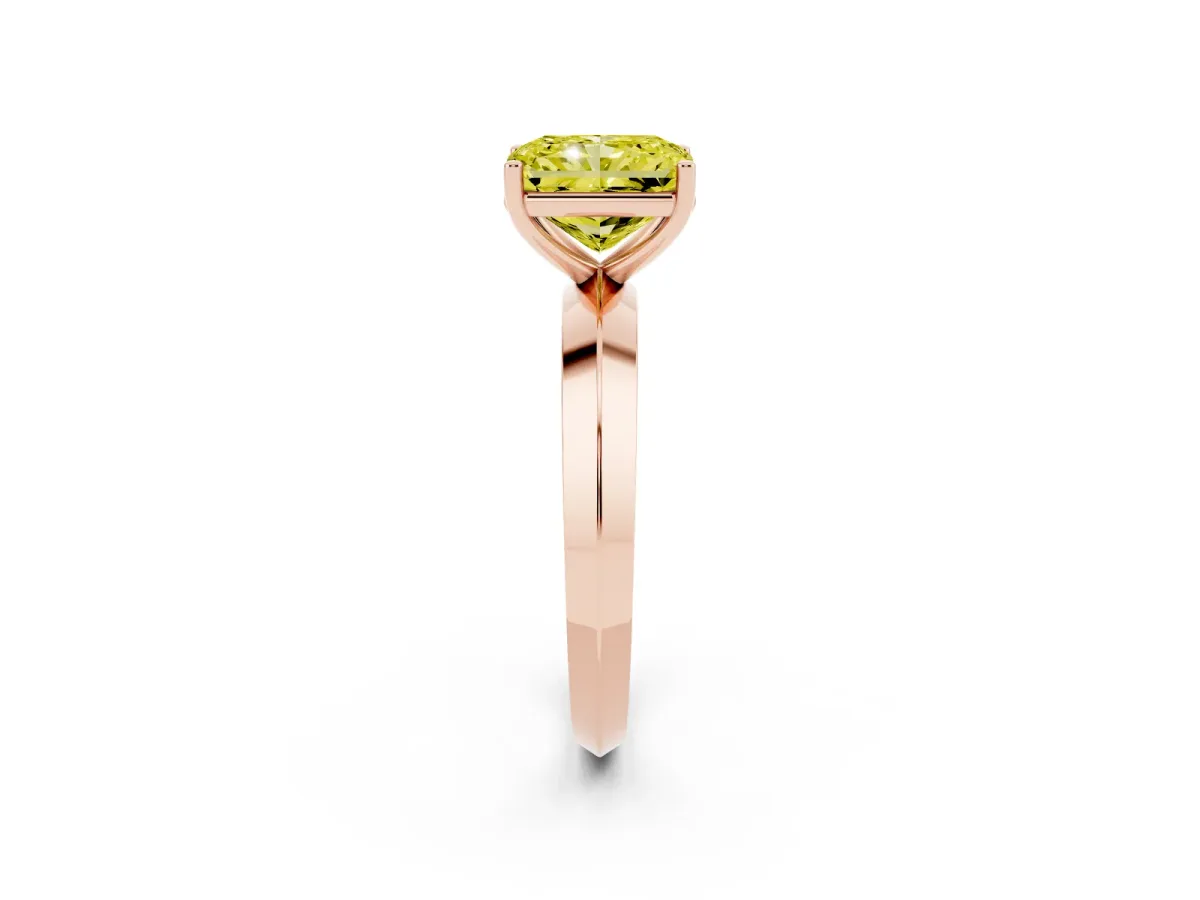 Fancy Yellow Radiant Cut Cut Solitaire Engagement Ring with Flat Band and Four-Prong Setting Rose gold